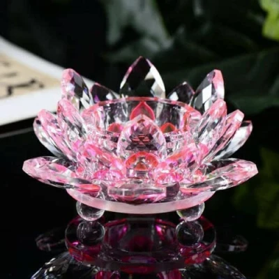 Image of Crystal Crown® Lotus Flower Tea Light Candle Holder Spin System Ornament Craft Decoration Home Decoration, 11 CM (Pink)
