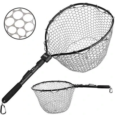 Image of PLUSINNO Fly Fishing Net Fish Landing Net, Trout Bass Soft Rubber Mesh Catch and Release (16&quot; x 13&quot; Hoop Size)