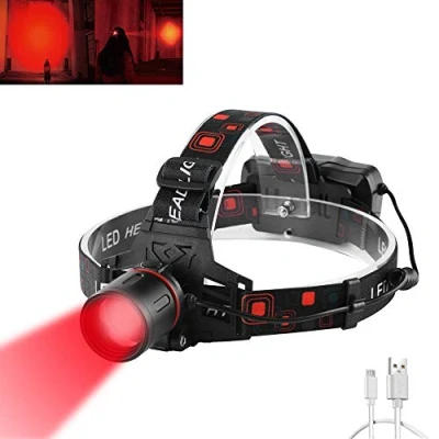 Image of WESLITE Red Head Torch Rechargeable, LED Headlamp with Light Hunting Headlight Beam Torches Zoomable 3 Modes for Astronomy Photography Fishing Night Observation