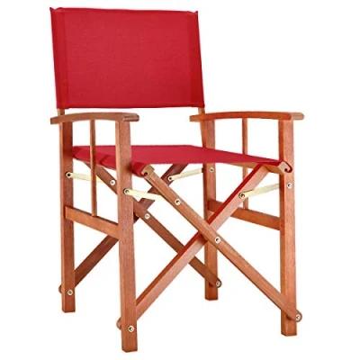 Image of CASARIA® Cannes Wooden Directors Chair FSC® Certified Eucalyptus Wood Makeup Artist Folding Indoor Outdoor Garden Furniture Bistro Foldable Pop Up Camping Fishing Red