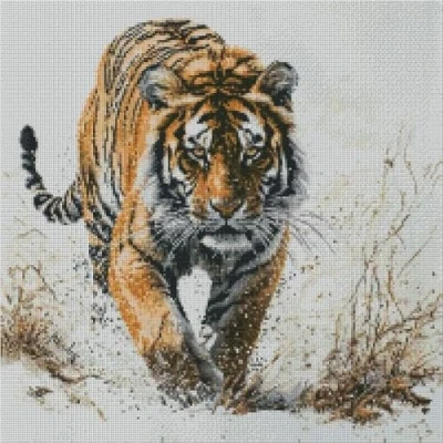Image of Tiger in Snow Counted Cross Stitch Kits, 14ct 150x150 Stitch,37x37cm Cotton Kits