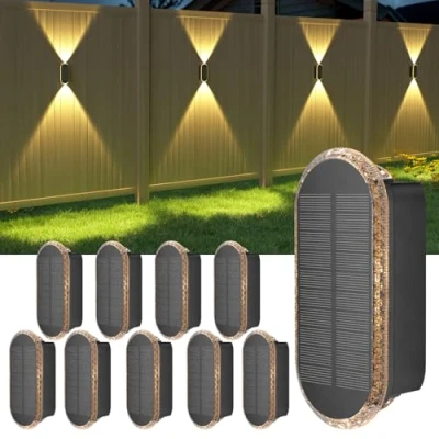 Image of ELLASAY Solar Fence Lights Outdoor Garden,3000K/4000K/6000K 3 Modes Brighter Garden Powered Waterproof IP65,Solar Wall Light for Patio/Backyard/Porch/Pool Decorations,10PK