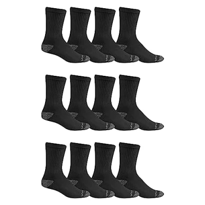 Image of Fruit of the Loom Men&#039;s Dual Defense Crew Socks (12 Pack) Casual, Black, 4.5 12 UK