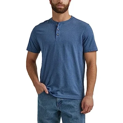Image of Wrangler Authentics Men&#039;s Short Sleeve Henley Tee Shirt, Dark Denim, S