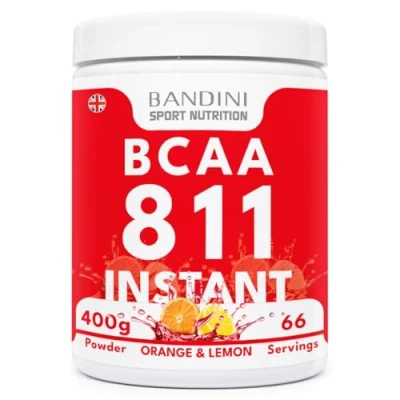 Image of Bandini® BCAA 8 1 Powder 400gr 100% Vegan BRANCHED Amino acids in Flavored with 8:1:1 ratio BCAAs 8.1.1 for Gym and Sports Pre Intra Post Workout ORANGE LEMON flavor