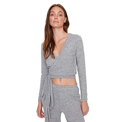 Image of Trendyol Women Loungewear Regular fit Basic V Neck Knit Blouse Grey