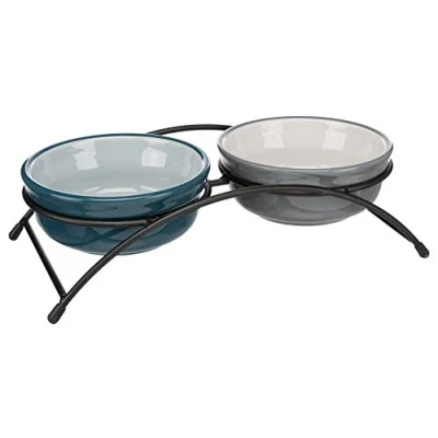 Image of TRIXIE Feeder Set, 2 x 1.6 L/Ø 20 cm, Oil Blue/Grey, Dog