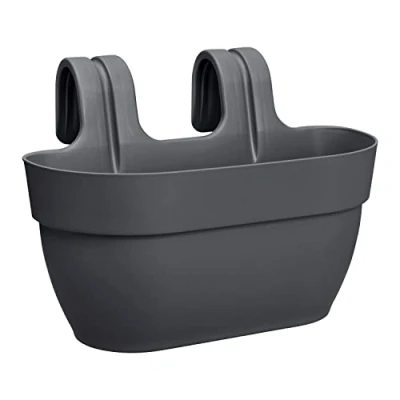 Image of Muddy Hands Hanging Planter Outdoor Garden Fence Balcony Rail Railing Flower Herb Trough Plant Pot (Medium, Anthracite)