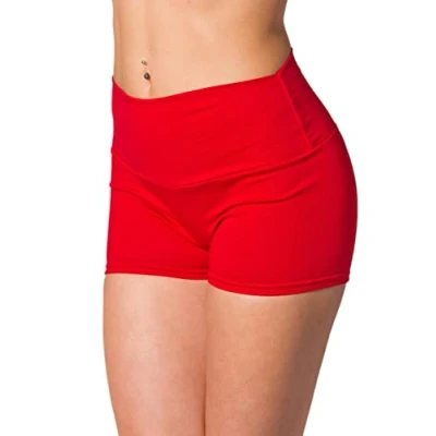 Image of Alkato Womens&#039; High Waist Sport Shorts Short Leggings, Red, 10