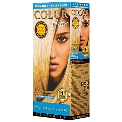Image of Color TIME Permanent Gel Hair Dye Decolorant 111 Enriched with Royal Jelly and Vitamin C Covers Gray 100 ML