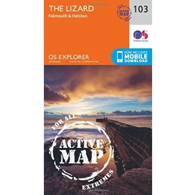 Image of The Lizard Map Weatherproof Falmouth &amp; Helston Ordnance Survey OS Explorer Active 103 England Walks Hiking Maps Adventure