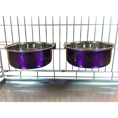 Image of Ellie Bo Pair of Dog Bowls For Crates, Cages or Pens and 3 Sizes (0.9Ltr Medium, Purple)