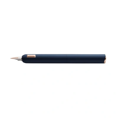 Image of Lamy dialog cc Fountain Pen 081 Matte Blue Lacquer Finish with Twist Mechanism 14 Carat Bi Colour Rose Gold Nib in M Includes 5 Packs of T 10 Cartridge Converter Z 27 and Leather Case