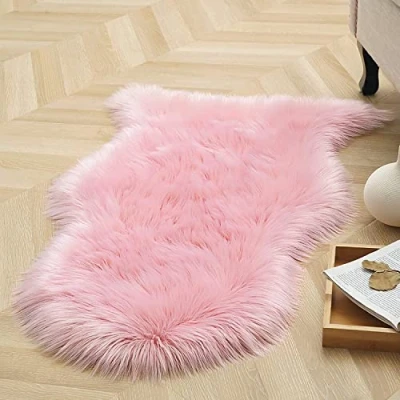 Image of HEQUN Faux Fur Rug, Fluffy Shaggy Rugs,Faux Sheepskin Rugs Floor Carpet for Bedrooms Living Room Kids Rooms Decor (Pink, 50 X 80 CM)
