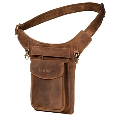 Image of STILORD &#039;Frankie&#039; Leather Bum Bag Vintage Waist Belt for Men and Women Genuine Crossbody Hip Fanny Pack Ideal as Travel Festival Bag, Colour:Middle Brown