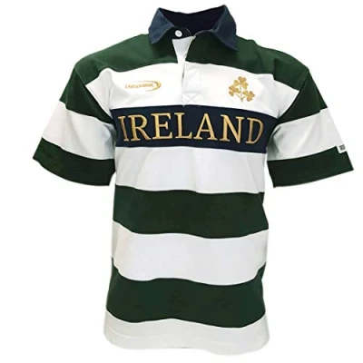 Image of Lansdowne Ireland Bottle/White/Gold Striped Short Sleeve Rugby Shirt (Medium)