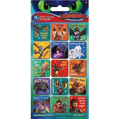 Image of Paper Projects 01.70.06.175 DreamWorks Dragons Sparkly Caption Stickers Official Licensed Product Reusable on Non Porous Surfaces, 19.5cm x 9.5cm