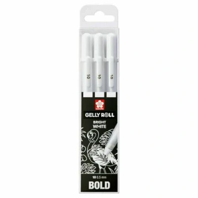 Image of JustArtsCrafts Gely Roll 3 x Bright White pens in case, Bold, size 10