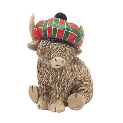 Image of hcg Highland Cow Figurine, 25 cm, Red and Green Tartan Hat