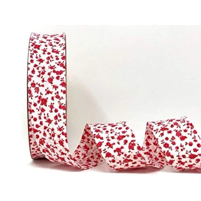 Image of Fany Red Floral 30mm White Bias Binding on a 2m Length (N.B. this is cut from roll)