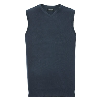 Image of Russell Athletic Collection Mens V Neck Sleevless Knitted Pullover Top / Jumper (French Navy) Multicolour Size 2XS