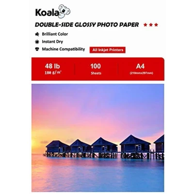 Image of KOALA Double Sided Glossy Inkjet Photo Paper A4, 180gsm, 100 Sheets for Printers. Suitable Printing Photos, Brochures, Covers, Certificates, Booklets, Flyers, Leaflets, Cards, Calendars