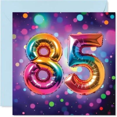 Image of 85th Birthday Cards for Women Men Rainbow Foil Balloon Happy Card 85 Year Old Woman Man Wife Uncle Husband Grandad, 145mm Bday Greeting