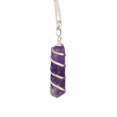 Image of VIE Wire Wrapped Pencil Pendant, Silver Chain (Amethyst)