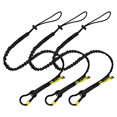 Image of BearTOOLS New Black Safety Lanyard Tether With Captive Eye Screw Lock Carabiner Aluminium, Universal Adjustable Loop End, Stop the Drops Weight Limit 8KG / 17.6lb Fall Restraint, 3 Pack 0933S (3)