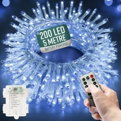Image of Globirite Garden Fairy Lights Battery Operated 200 LED String with Remote 8 Lighting Modes Indoor &amp; Outdoor Bedroom Aesthetic (Cool White LED)