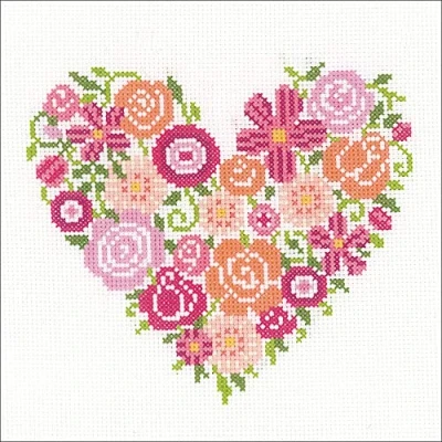 Image of Vervaco Counted Cross Stitch Kit Floral Heart, Cotton, Multi Colour, 18 x 17 0,3 cm