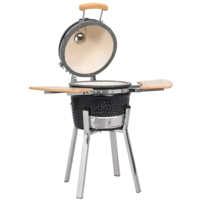 Image of vidaXL Ceramic Kamado Barbecue Grill Smoker Multi cooking styles, Temperature Control, Foldable Shelves, Black, 81 cm height
