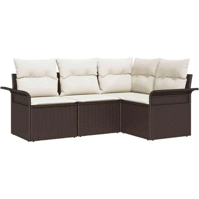 Image of vidaXL 4 Piece Garden Sofa Set with Cushions Brown Poly Rattan