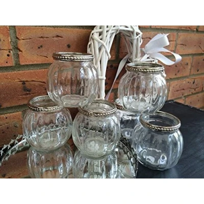 Image of Glass Tea Light Votive Candle Holders Wedding Table Decorations Centrepiece Settings Vintage Silver Metal Clear Tealight Holder Set Of 6