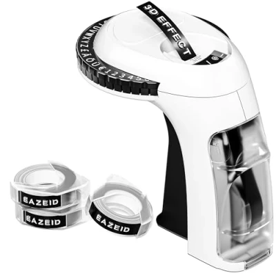 Image of EazeID Embossing Label Maker Machine, Retro Embossed Printer Handheld, Vintage Omega Home Labelling Machine with 3 Tape 3/8&quot;(9mm) for Kids and Elderly Black