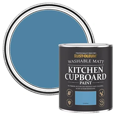 Image of Rust Oleum Blue Kitchen Cupboard Paint in Matt Finish Cerulean 750ml