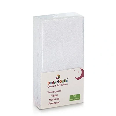 Image of Dudu N Girlie Waterproof Cot Mattress Protector Terry Towel Topper 15 cm Extra Deep Box Stretch Skirt Machine Washable Cover, 120x60cm.