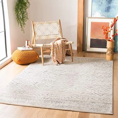 Image of SAFAVIEH Boho Chic Rug for Living Room, Dining Bedroom Tulum Collection, Short Pile, in Ivory and Grey, 91 X 152 cm