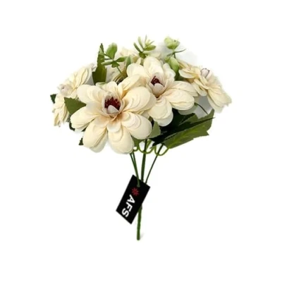 Image of AFS Small Ornamental Artificial Dahlia Flower Bush 28cm Cream Pink or Apricot (Light Cream), YTSF3826