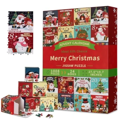 Image of Advent Calendar 2024 Puzzle, Christmas Jigsaw Puzzles 1008PCS for Kids Adults 24 Days Countdown Puzzle in Boxes