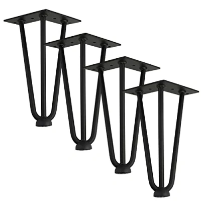 Image of Qrity [Upgrade] Lot 4 Hairpin Table Legs, 20cm DIY Metal 3 Rods, Stronger, with Screws and Floor Protectors