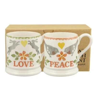 Image of Emma Bridgewater Lovebirds Coral Set of 2 1/2 Pint Mugs