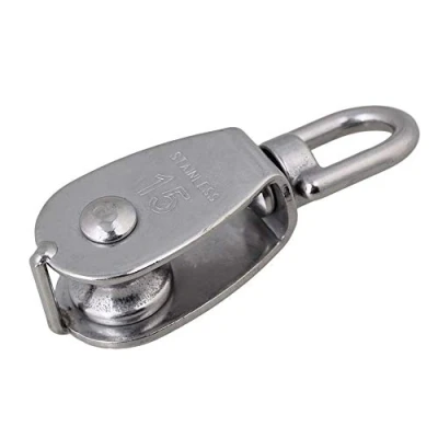 Image of BQLZR Single Pulley Block M15 Stainless Steel Small Roller Hanging Wire for Rope Cord in Indoor and Outdoor 360Swivel Silver Bear Loading up to 35KG
