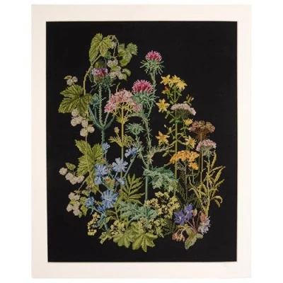 Image of Thea Gouverneur Counted Cross Stitch Kit Herb Panel Aida Black 18 count Embroidery for Adults DMC Threads and other Supplies Included 424.05