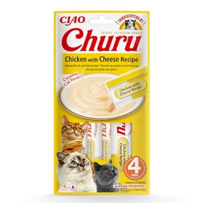Image of Ciao Churu Sticks by INABA Cat Treat Chicken &amp; Cheese Flavour (4 x 14g) / Soft Creamy Treat, Delicious Healthy Snack, Purée Food Topper, Pill Assist, Natural, Grain Free
