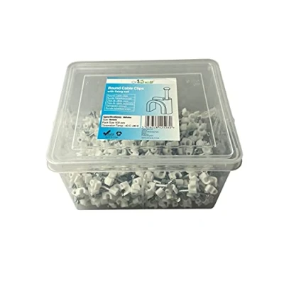 Image of White Round Cable Clips K Type Trade Box, 4mm 500 Pieces