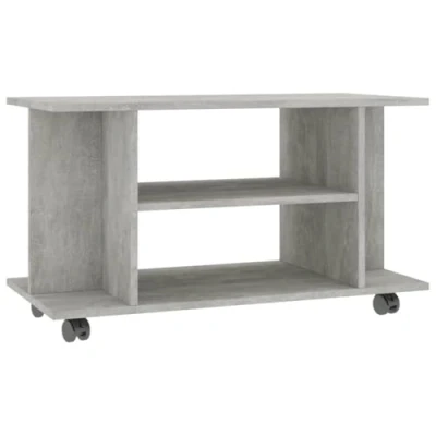Image of vidaXL TV Cabinet Modern Mobile Media Unit, Engineered Wood, Concrete Grey Ideal for Living Room, Bedroom With Open Shelves &amp; Lockable Castors