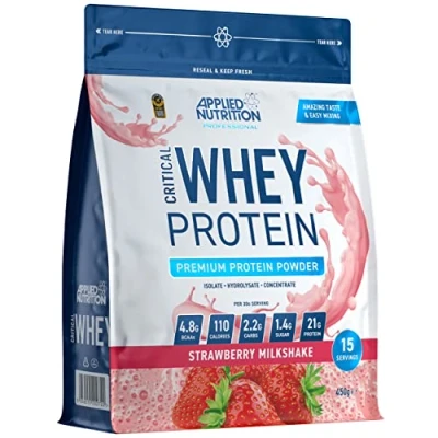 Image of Applied Nutrition Critical Whey Protein Powder 450g High Powder, Milkshake, Muscle Building Supplement with BCAAs &amp; Glutamine (450g 15 Servings) (Strawberry)