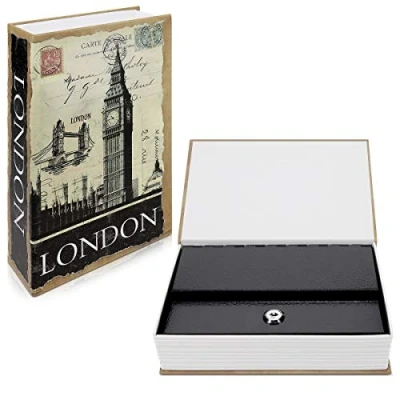 Image of Navaris Fake Book Safe with Lock Diversion Disguised as for Hiding Cash, Money, Valuables 24 x 16 5 cm, Size Medium London