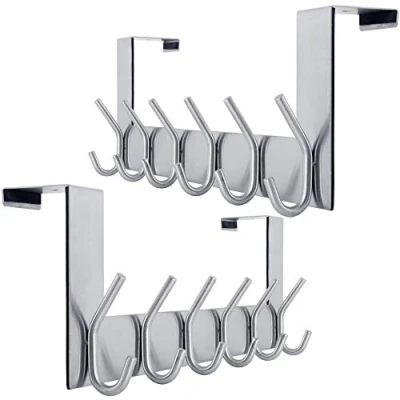 Image of WEBI Over The Door Hook Hanger:Over Towel Rack with 6 Coat Hooks for Hanging,Towel Hanger Towels,Clothes,Back of Bathroom,Silver,2 Packs
